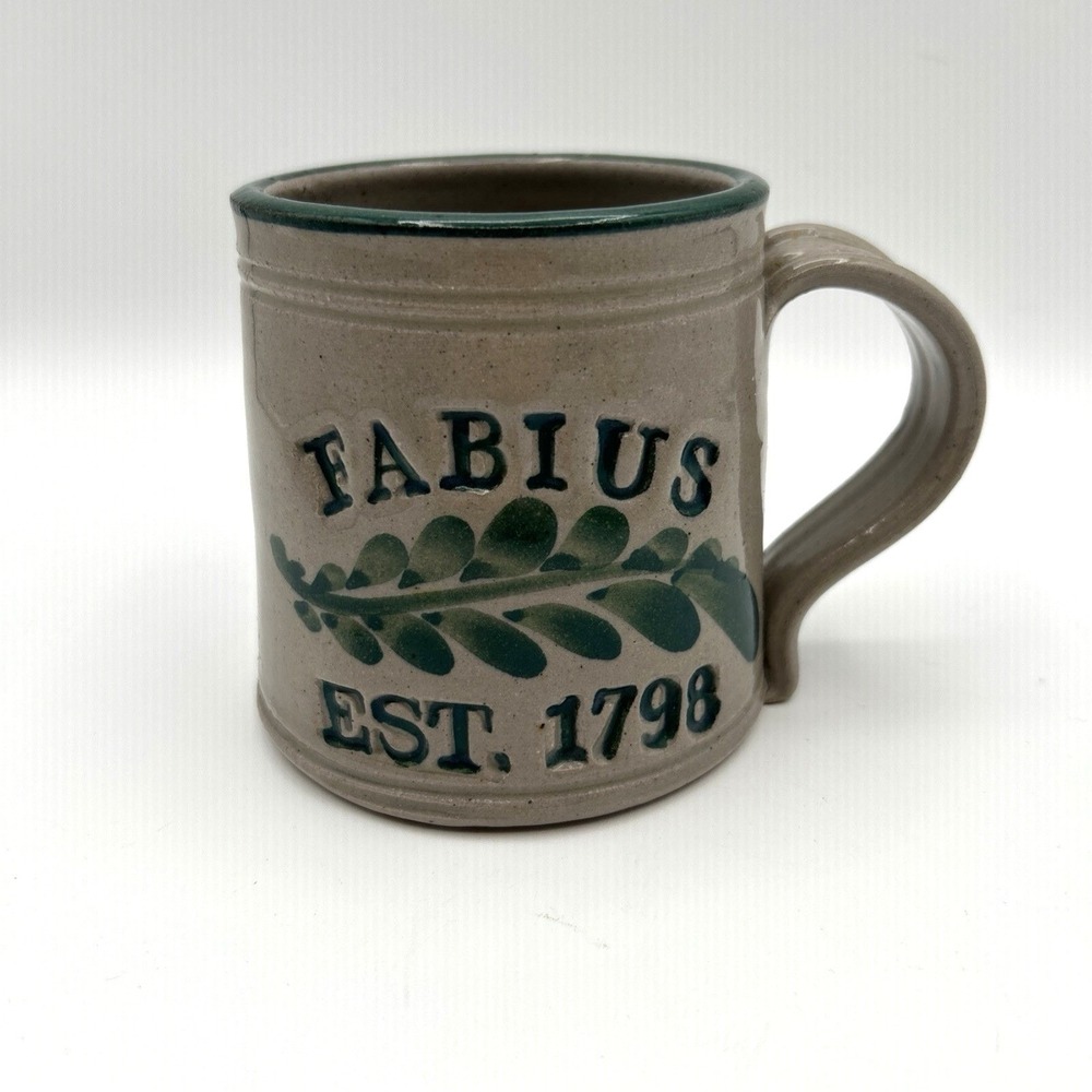 Westerwald‎ Fabius Pottery Mug Handmade Stoneware 12oz Gray Green Rustic Signed